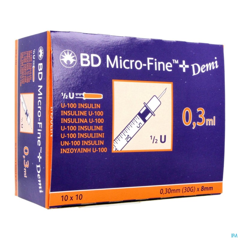 BD Micro-Fine insulinespuit + naald | 0,3ml + 30G x 8mm | 100st