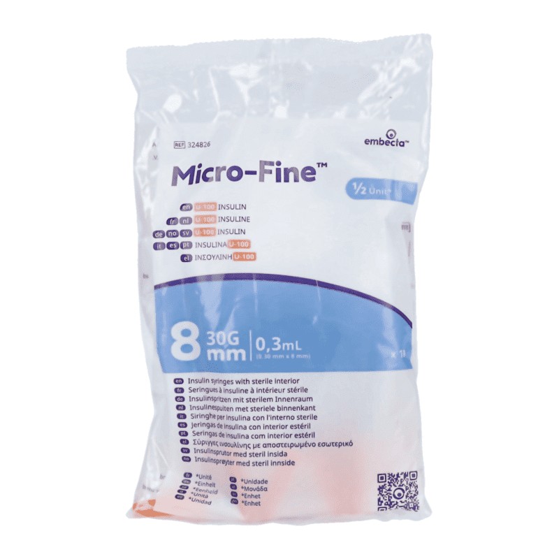 Micro-Fine insulinespuit + naald | 0,3ml + 30G x 8mm | 10st