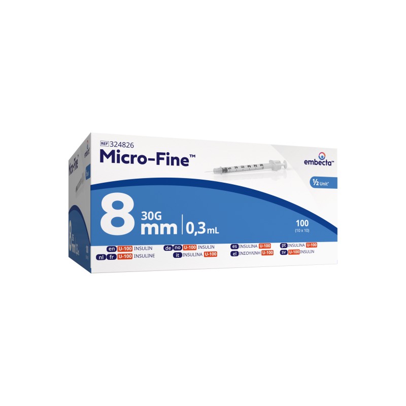 Micro-Fine seringue insuline + aiguille | 0,3ml + 30G x 8mm | 100pcs