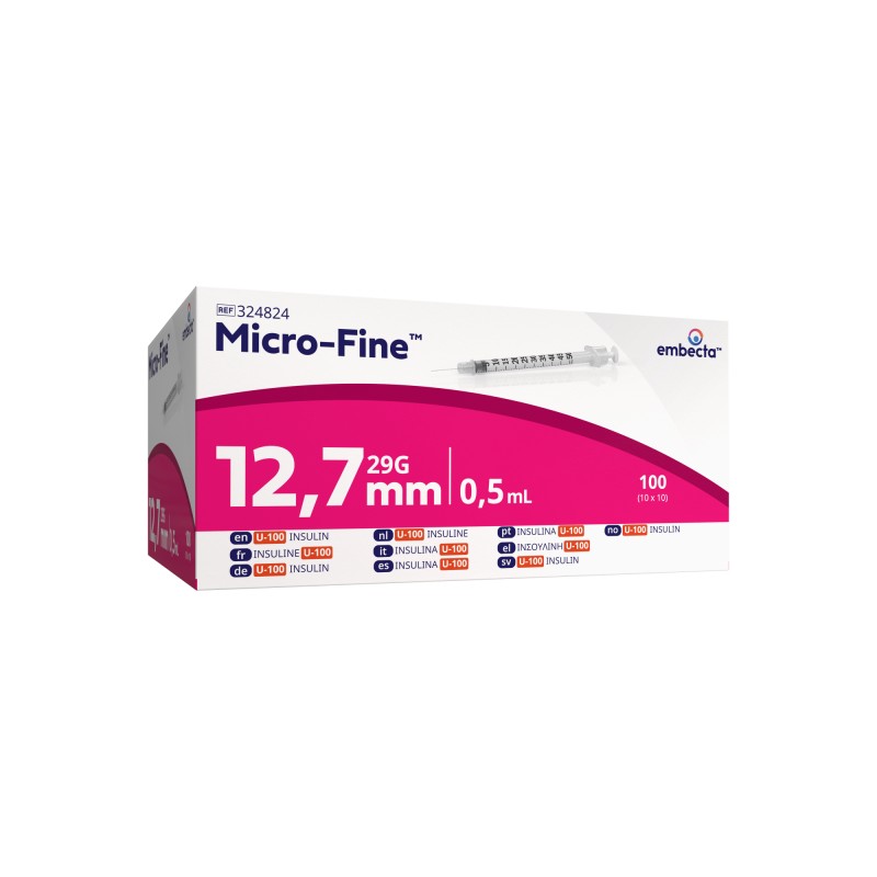 Micro-Fine Insulinespuit + naald 0,5ml | 29G x 12,7mm | 100st